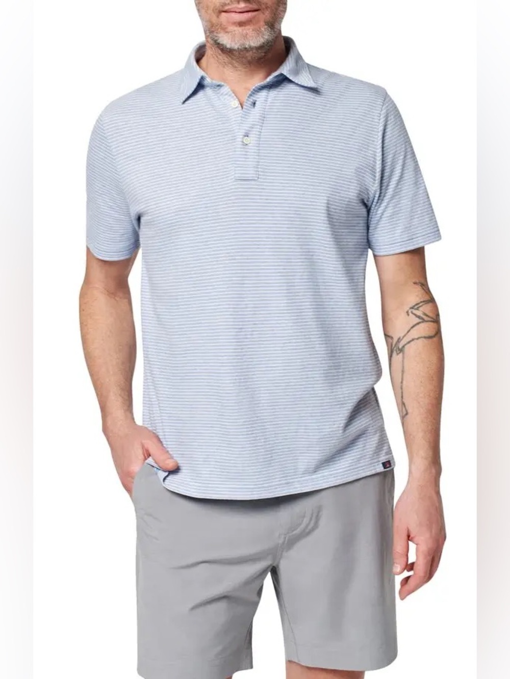 Faherty Polo Shirt Blue White Striped Short Sleeve Large L